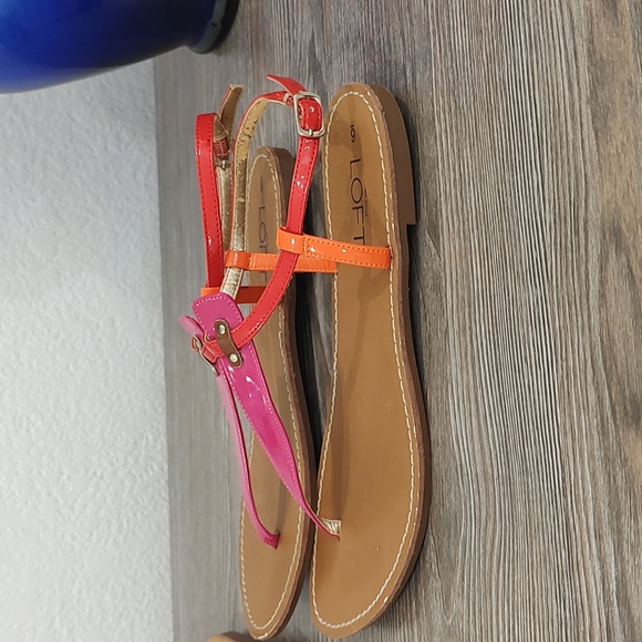 2 For 1 Ann Taylor LOFT Sandals New Brown Flip Flops Pink Orange Red Sandals 6 - Picture 13 of 15
